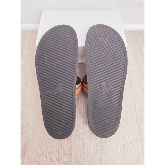 Zara Buckle Slip On Slide Sandals Brown Boho Faux Leather Shoes Womens 41 10 - Picture 6 of 13